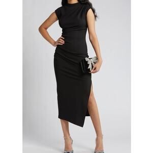 NIKKI LUND Dida Black Funnel Neck Cocktail Dress Size Medium
